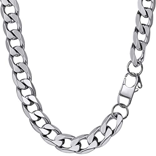 PROSTEEL 316L Stainless Steel Cuban Link Chain Necklaces for Men, Black/18K Gold Plated, Hypoallergenic Jewelry, 4mm-13mm, 14"-30", Come with Box 18.0 Inches E: 13mm-necklace-stainless steel
