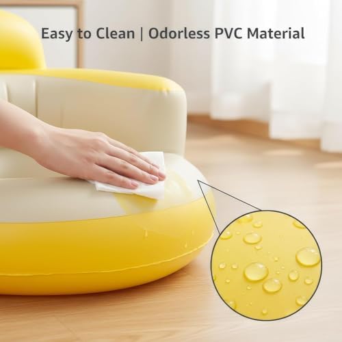 Etiin Inflatable Baby Seat 3D Cream Bear — Built-in Pump, Food-Grade PVC, Wide Anti-Tip Base, Portable Floor Chair 6-36 Months, Baby Boys & Girls, Blow Up Chair Sit Up Practice Chair,Baby Beach Sofa — view 4