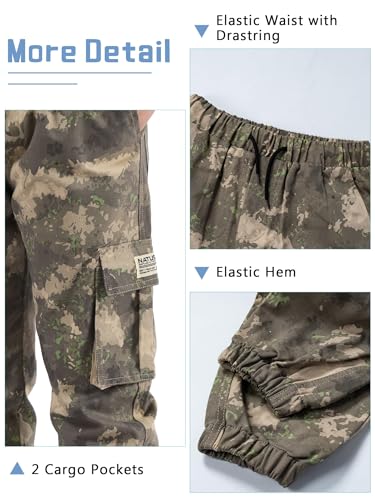 Image of NATUST Boys Cargo Joggers Drawstring Jogging Pants Kids Elastic Waist Trousers 5-14 Years