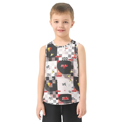 Red Black Racing Checkered Flag Boys Athletic Tank Tops Sleeveless Summer Vest Tee Casual Tops for Travel Running 3T2