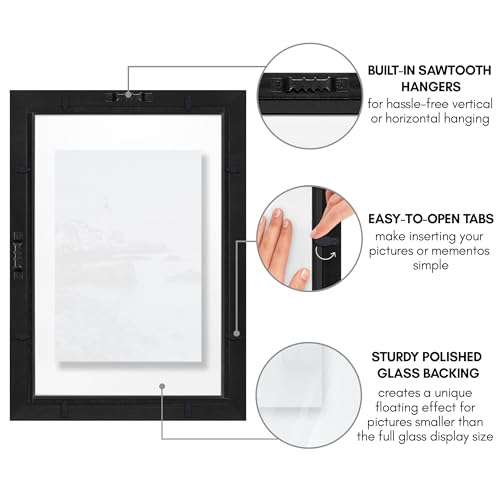 Americanflat 12x18 Floating Picture Frame with Polished Crystal-Clear Glass - Use as 8x10 Picture Frame or Display 5x7 Photo - Signature Float Collection - Photo Frames for Wall Display - Black by Americanflat - Image 5