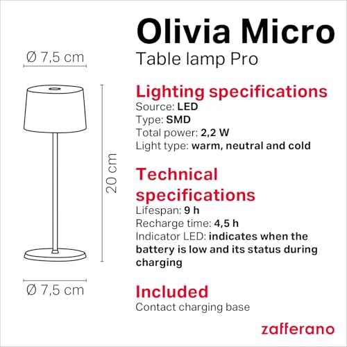 Zafferano, Olivia Micro Lamp, Cordless Rechargeable Table Lamp with Touch Control, for Indoor and Outdoor Use Dimmer - Image 4