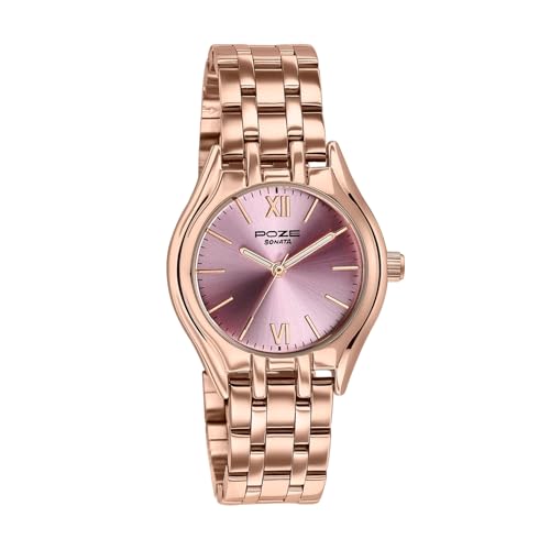 Image of Sonata Poze 8 Quartz Analog with Pink Dial IP Rose Gold Stainless Steel Strap Watch for Women - SP80168WM01W