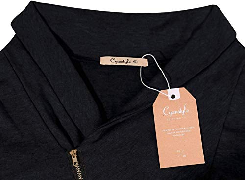 Cyanstyle Women’s Long Sleeve Casual Pullover Zipper Cowl Neck Tops Solid Sporty Tunic Sweatshirts Black Small #TOP2