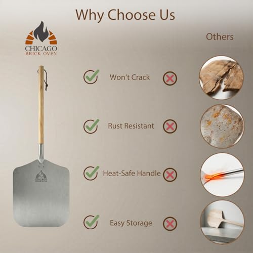 Image of Chicago Brick Oven Pizza Peel, 12 inch x 14 inch Aluminum Pizza Paddle, 35.5 inch Long Pizza Shovel with 21 inch Detachable Wooden Handle