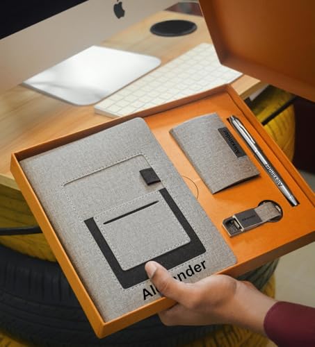 Image of Personalised 4 in 1 Corporate Gift Set which Includes Diary,Keychain, Metal Pen & Card Holder. Gift Set for Employee of The Month,Personalised Diary Corporate Gift for Clients.