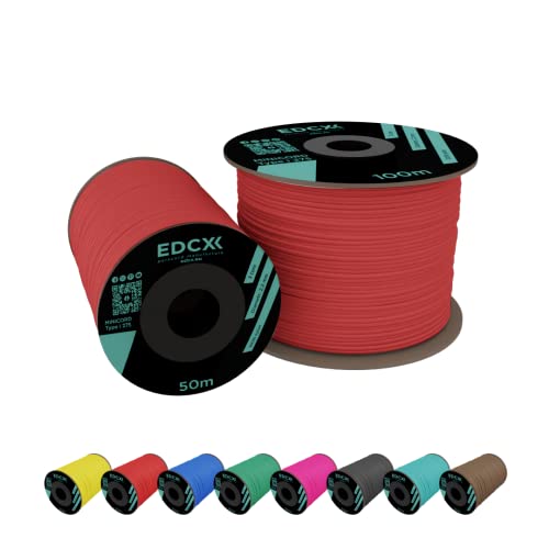 EdcX 2 mm Nylon Paracord 275 (15, 30, 50 and 100 m)- 100% Nylon rope, 3-Strand cord, Nylon cord 2 mm in Many Colours (Light Red, 100 m)