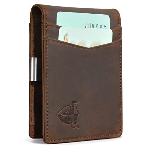 Money Clip Bifold Wallet Front Pocket RFID Blocking Card Case Holder Automatic Pop Up Wallet (A Genuine Leather Brown)