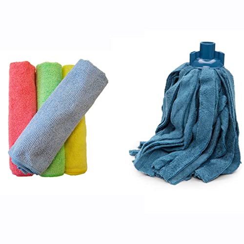 Bayetas 100% Microfibra, Extra Grandes 40x35cm, 4 Colores, Tratamiento copptech + Fregona 100% Microfibra. Acabado Profesional. con protección antibacteriana Cover