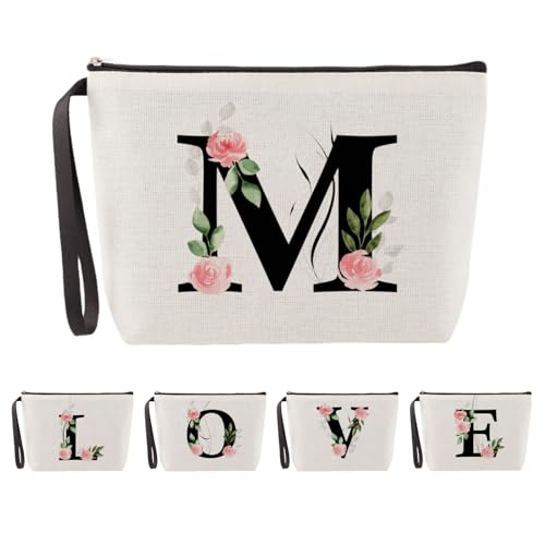 Blisswave Pochette Donna, Pochette Trucchi Personalizzata con Nome Dalla A alla Z, Cerniera In Metallo di Alta Qualità, Design di Stampa Raffinato, Foderata, Regali Personalizzati (Beige)