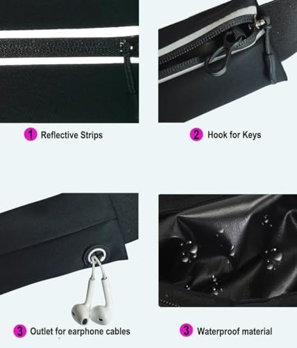 Image of Running Belt with Waterproof Adjustable Elastic Strap, Sweatproof waistpacks with Large Capacity, Perfect for Running and Outdoor Activities, Black, One Size, Sports (Running Belt Grey)