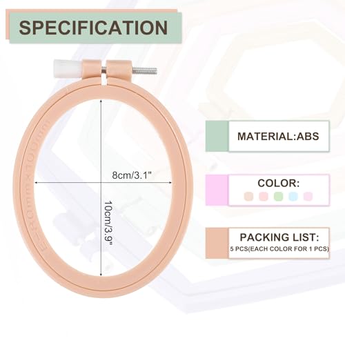 Image of PATIKIL 5 Pieces 3.1 inch x 3.9 inch Oval Embroidery Hoops, Adjustable Cross Stitch Hoops Ring ABS Plastic Embroidery Frame Punch Needle Hoop for Sewing, Needlework, DIY Craft, Multicolored