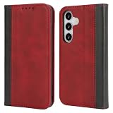 Ｈａｖａｙａ 対応 Galaxy S25 ケース ギャラクシーS25 ケース 手帳型 カバー SC-51F スマホケース SCG31 au ドコモ サムスン 耐衝撃 SoftBank カード収納 スタンド機能 フェイクレザー-レッド+ブラック
