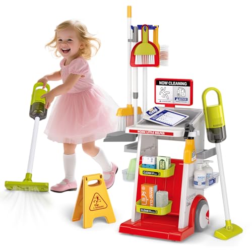 Kit de nettoyage pour enfants, aspirateur avec fonction d'aspiration et sonore, balayette, jouet pour le nettoyage de la maison, pour garçons et filles