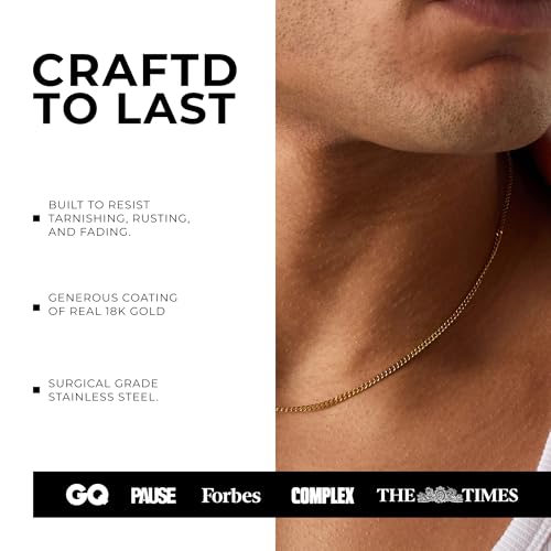 CRAFTD | Gold Curb Link Chain | Durable 18K Gold & 316L Stainless Steel | Waterproof, Heat & Sweat Resistant | Gifts for Men | Men's Jewelry |4