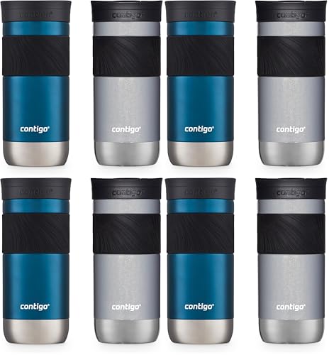 Image of Contigo Byron 2.0 Snapseal Insulated Stainless Steel Travel Mug with Grip, 16oz, Blueberry Satin & Gold Morel (Pack of 8)