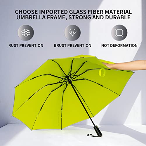 Rumbrella Inverted Folding Umbrella For Rain, 50 Inch Anti-Uv Protection Automatic Car Travel Umbrella With Safety Reflective Strip, Fluorescent Green #TOP4