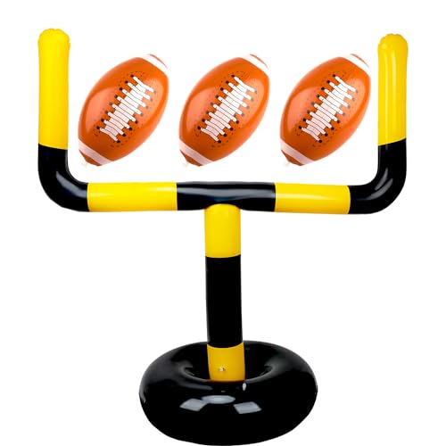 Restroma 4 Pcs Jumbo Inflatable Football Set Include 1 Giant Inflatable Football Goal Post and 3 Pcs Blow Up Footballs Beach Balls for Summer Beach Lawns Outdoor Sports Game
