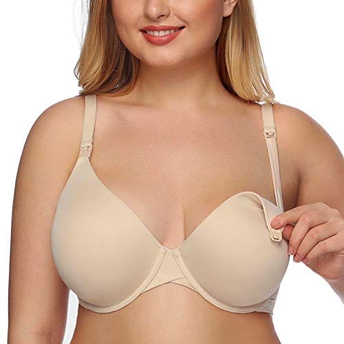 DotVol Femme Soutien Gorge maternité Grand Taille Armatures Bra Confortable Léger Couverture complète(FR 90G, Beige) Cover