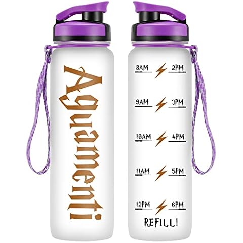 LEADO 32 oz 1 Liter Motivational Tracking Water Bottle with Times to Drink - Aguamenti - Funny Christmas, Birthday Gifts for Women, Men, Friends, Coworkers, Mom, Dad, Wife, Husband, Sister Cover