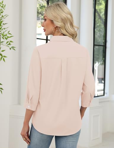 Image of LOMON 3 /4 Length Sleeve Womens Tops Dressy V Neck Collared Shirts Trendy Business Casual Work Blouses Vacation Outfits 2026