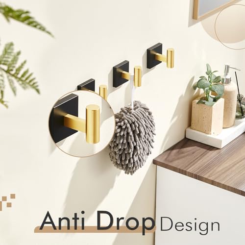 Image of KOKOSIRI Robe Hooks for Wall Mount Bathroom Towel Hook, Coat Hooks Bath Storage Hardware 3 Pack Black with Gold Stainless Steel B1013GDK-P3