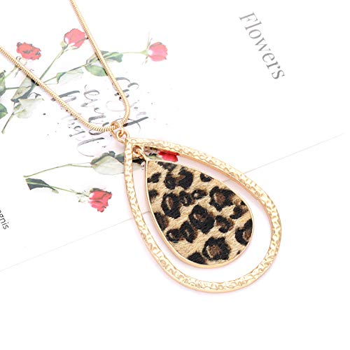 Long Necklaces for Women Leather Leopard Necklace Animal Print Cheetah Pendant Necklaces Gold Chain Necklace3