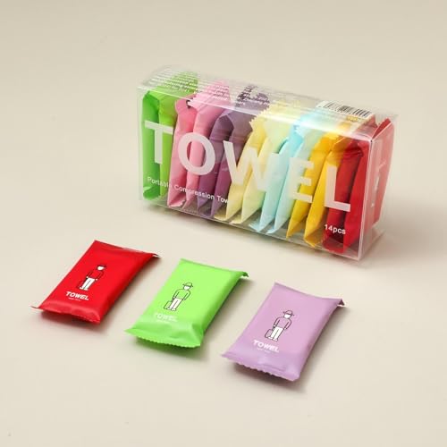 14 Pcs Compressed Towels Portable Travel Towels Disposable Face Towel Disposable Washcloths for Travel, Trips, Camping, Gym, Individually Wrapped