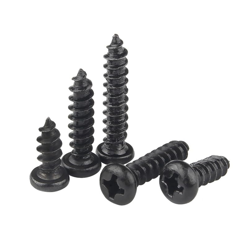 100/200 Uds M1.4 M1.5 M1.7 Longitud 3-16mm Acero Negro Cabeza Redonda Plana Tornillo de Madera autorroscante(16mm,M1.7 x100pcs)