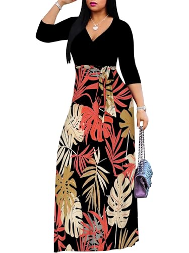 Image of Plus Size Maxi Dress for Women V Neck Flowy Dresses with Pockets for Wedding Guest Church