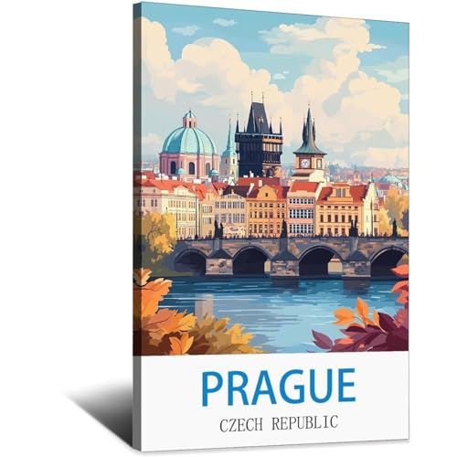 Impression toile vintage Prague tableau Republique tcheque 60x90