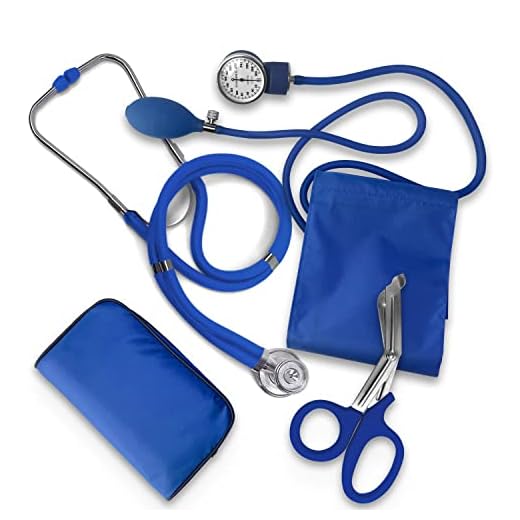 ASATechmed Nurse/EMT Starter Pack Stethoscope, Blood Pressure Monitor and Free Trauma 7.5" EMT Shear Ideal Gift for Nurse, EMT, Medical Students, Firefighter, Police and Personal Use (Royal Blue)