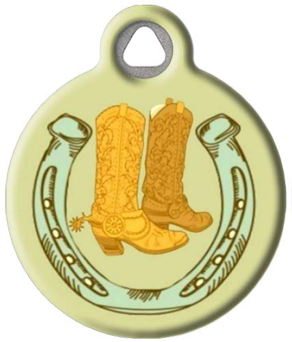 Dog Tag Art Cowboy Boots Custom Pet ID Tag for Dogs and Cats, Silent Polymer Coated Stainless Steel Nametag with Customized Identification Information