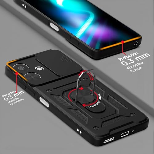 Image of AIBEX Back Cover for Redmi 13C 5G | D10 Tough Armor Case | Sliding Camera Shield | 360 Protection | Kickstand Ring Holder | Military-Grade Shockproof Bumper Case