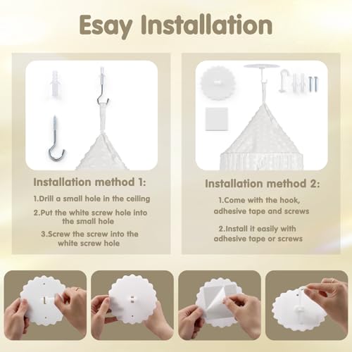 Image of Bed Canopy for Girls - Princess Bed Canopy - Crib Canopy for Boys and Girls Bedroom Decor, Suitable for Use in Cribs Canopy Bed Curtains (White)