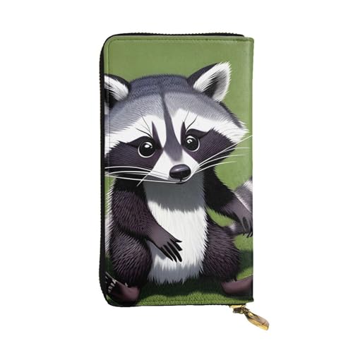 Cartoon Raccoon Prints Leather Long Clutch Wallet for Fashionable Girls and Women - Durable, Stylish, and Functional, Black, One Size