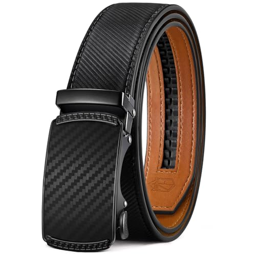 Zitahli Belt Men, Ratchet Belt Dress with 1 3/8" Premium Leather,Slide Belt with Easier Adjustable Automatic Buckle,Trim to Fit Size 30"-36"