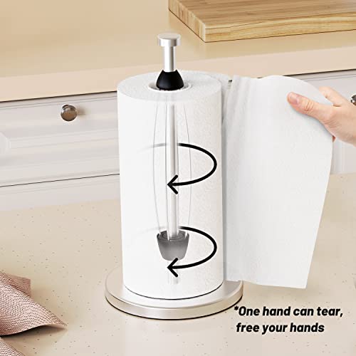 Vehhe Paper Towel Holder Countertop, Perfect Tear Paper Towel Stand With Suction Cups For Easy One-Handed Operation Made Of Stainless Steel For Bathroom Kitchen |Silver #TOP1