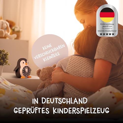 MegaLight Kinderwecker mit Kindernachtlicht | 2in1 Wecker Kinder + warmweißes Nachtlicht Kinder mit 30-Min Sleeptimer | Sanftes Wake Up Light für natürliches & kindgerechtes Aufwachen | POPPY PENGUIN