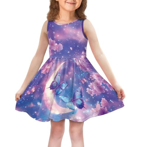 doginthehole Girls Casual Dress Summer Sleeveless Sundress Swing Pleated Beach Holiday Dress 2-14Y2