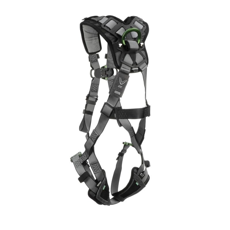 Image of MSA V-FIT Standard Safety Harness - Polyester & Nano-Technology Treated Web Full Body Harness Back, Shoulder Padding, Gray
