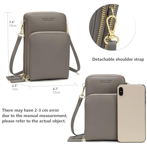 Image of myfriday Small Cell Phone Crossbody Bag, Multi-pocket & 6 Card Slots | 6 card slots, multi-pocket zipper layout and soft synthetic leather keep phone, lipstick, coins and keys ready outdoors