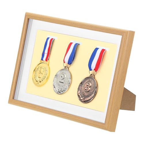 PATIKIL Estuche para Mostrar Medallas, Marco para Mostrar 3 Medallas Cuadro de Sombra de Medallas Marco para Mostrar Medallas de Deportes para Maratón, Natación, Triatlón, A4 de Álamo