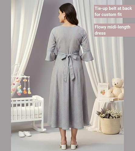 Image of DUMMY SHAPE Feeding Kurtis for Women Cotton Blend | Floral Pregnancy Flare Kurta with Dual Nursing Zippers to Pre & Post Partum | Maternity Dresses | Gifts for Pregnant Woman
