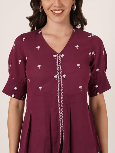 Image of Brownverse Pure Cotton Women's Embroidered Top