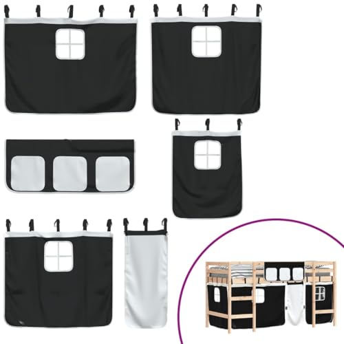 Homgoday Cama alta para niños con cortinas blancas y negras, 80 x 200 cm, madera maciza de pino, cama alta individual, cama alta para niños, litera tipo loft con escalera tipo 1 muebles - imagen 8