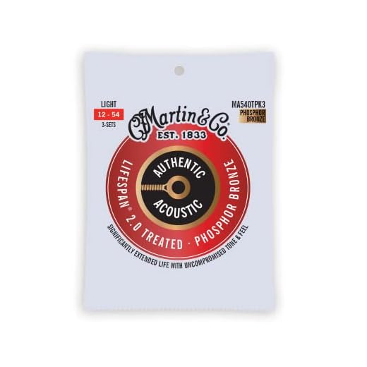 MARTIN 3 Pack Cuerdas para guitarra acústica, Lifespan 2.0 Light 12-54, 98/2 Fósforo Bronce (MA540TPK3)