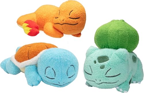 Pokémon 5' Sleeping Squirtle, Charmander, Bulbasaur Starter Plush 3-Pack - Officially Licensed - Authentic Soft Stuffed Animal Toy Figure Set - Gift...