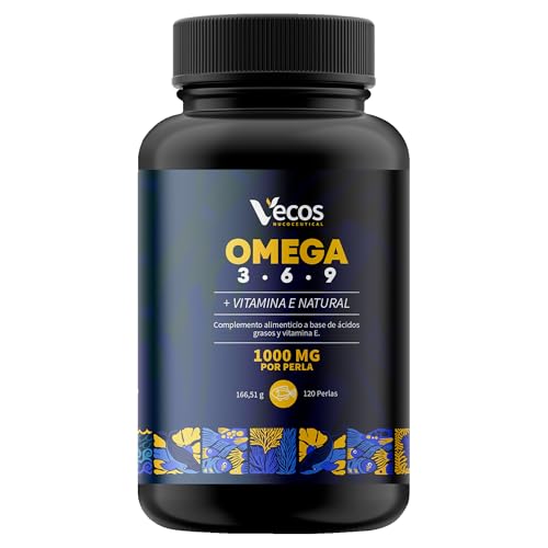 Omega 3-6-9 1000mg - 120 Cápsulas de Aceite de Pescado, Lino y Onagra - Con Vitamina E - Ácidos Grasos Esenciales para Salud Cardiovascular