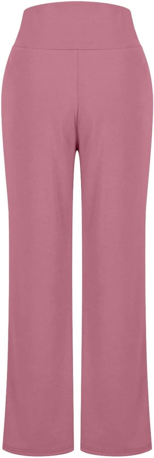 Women's Wide Leg Pants High Waist Stretchy Yoga Pants with Pockets Workout Dress Sweatpants Casual Solid Pants